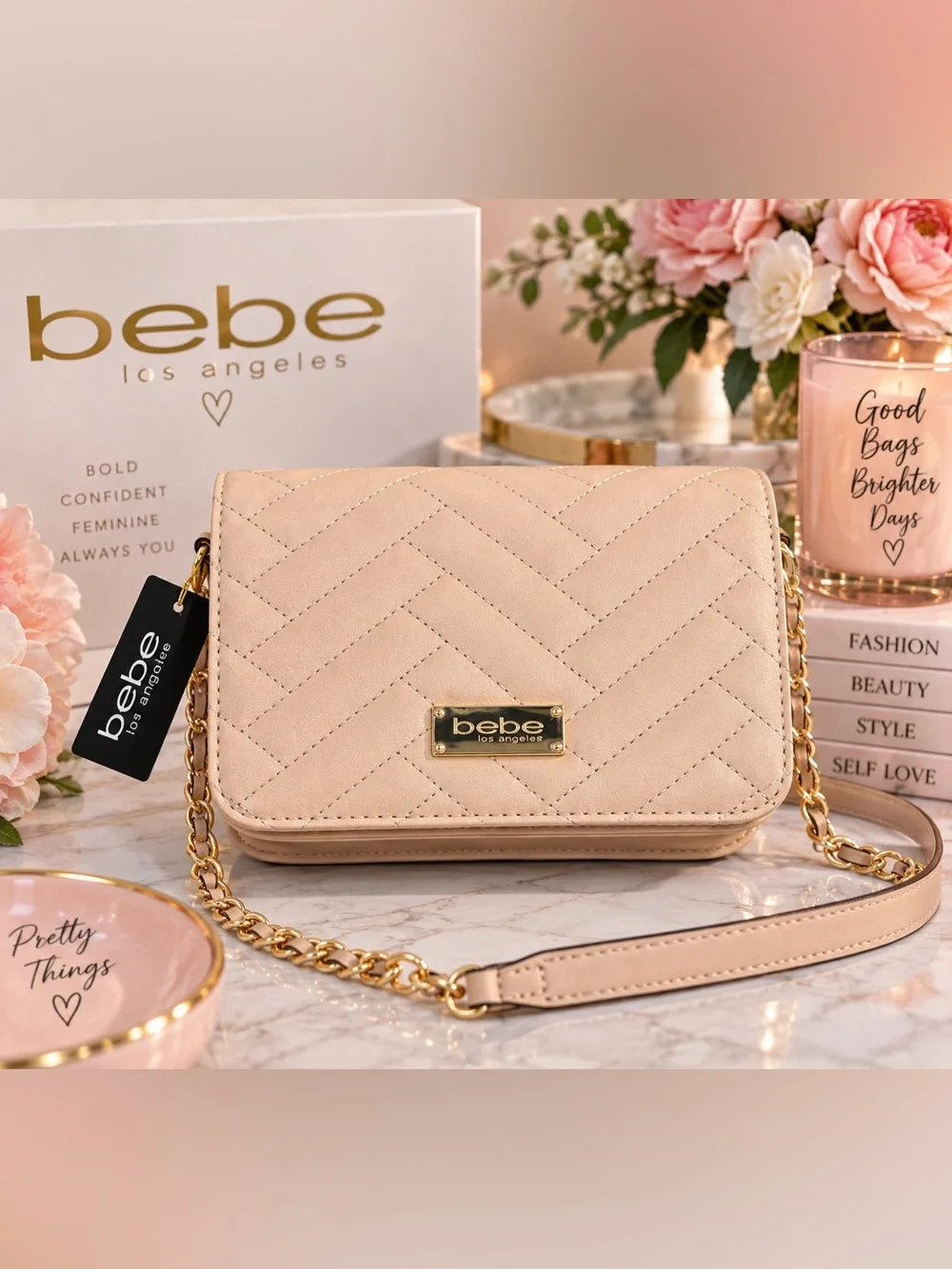 ✨ NWT bebe Sophia Small Crossbody Bag – Beige/Blush